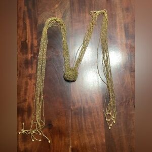 Elegant Gold Beaded Long Necklace Choker Scarf